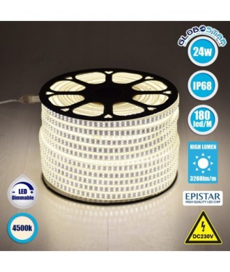 GLOBOSTAR® EPIWIDE 70511 Ταινία LED 24W-m 2280lm-m 120° DC 220-240V Αδιάβροχη IP65 180 x SMD2835 Chip-m Φυσικό Λευκό 4500K Dimmable - Epistar SMD Chip - M100 x Π1.6 x Υ0.7cm - 3 Χρόνια Εγγύηση